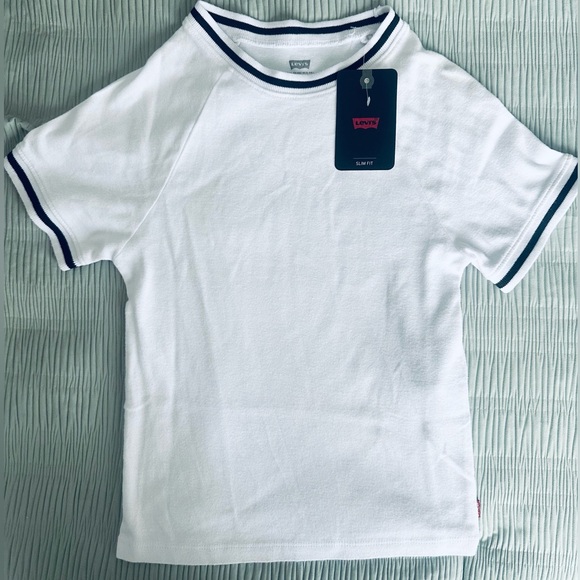 NWT Levi's White Fitted Crop Tee with Black Trim / S - Picture 1 of 9